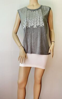 J.CREW Collector Tee (Size M) Heather Gray w/Arrow Print Sleeveless Tee Tank Top
